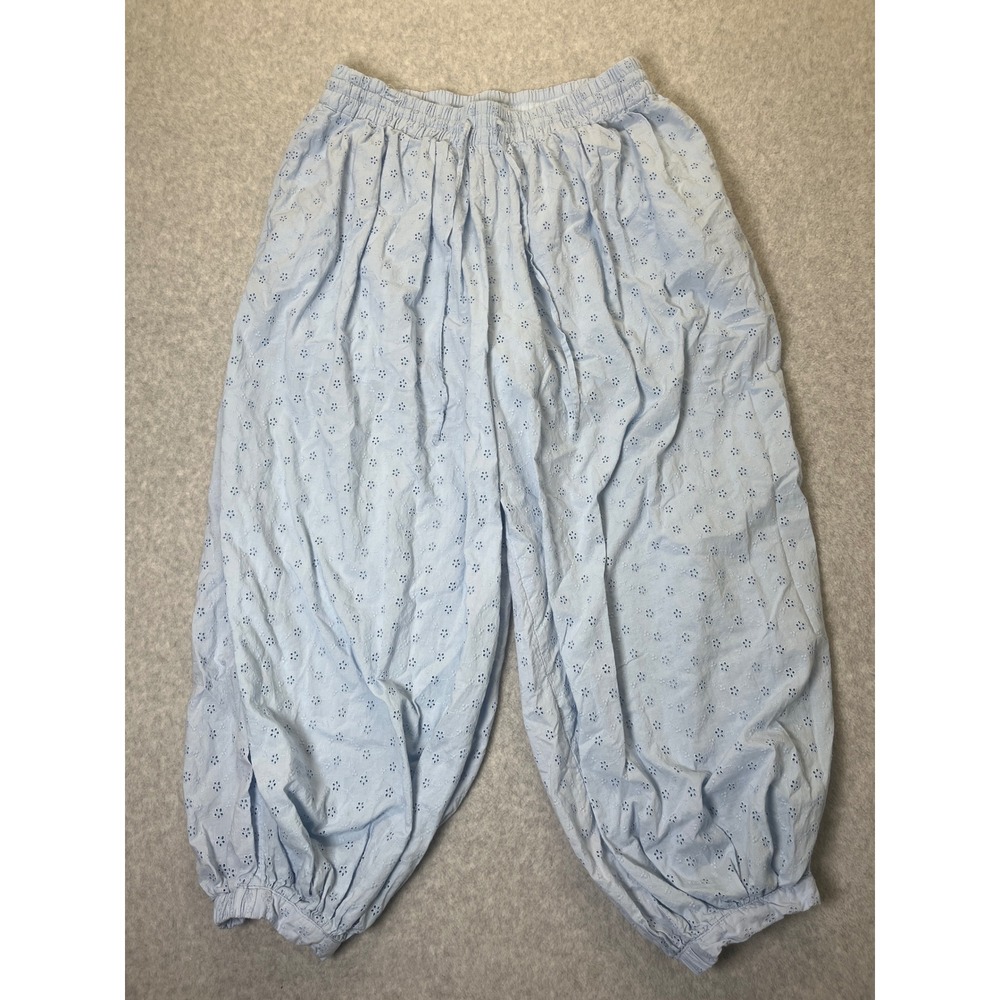 Scoop Light Blue Eyelet Cotton Balloon Pants Elastic Waist Cottagecore Large